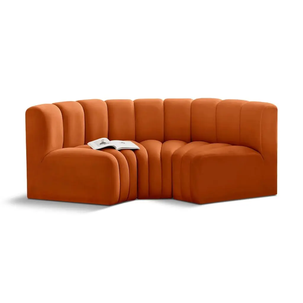 Meridian Furniture Arc Cognac Velvet Modular Sofa Living Room