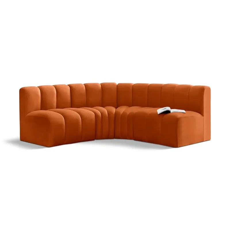 Meridian Furniture Arc Cognac Velvet Modular Sofa Contemporary Living Room Couch