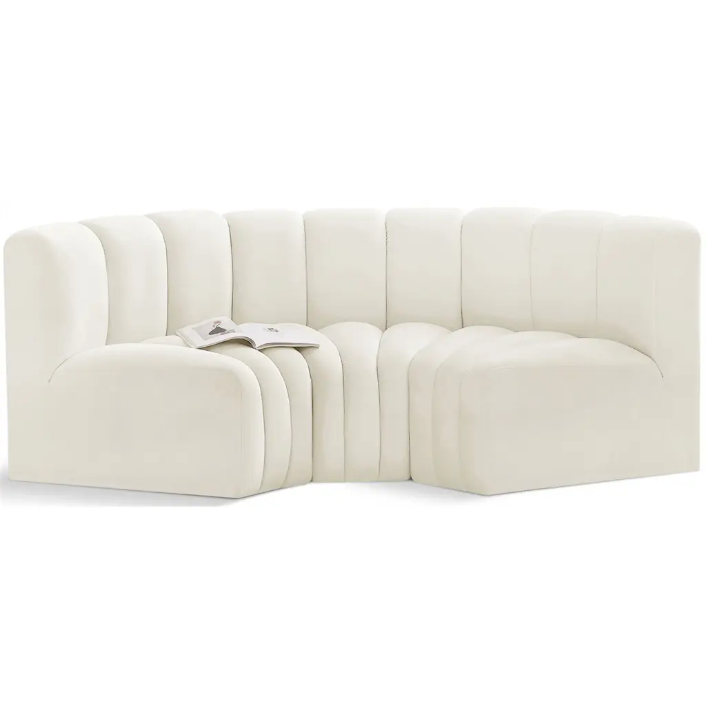 Meridian Furniture Arc Cream Velvet Modular Sofa Living Room