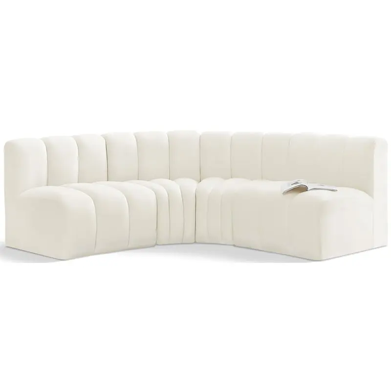 Meridian Furniture Arc Cream Velvet Modular Sofa Contemporary Living Room Couch