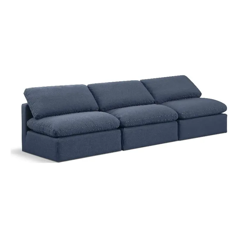 Meridian Furniture Indulge 105 Navy Upholstered Linen Fabric Modular Sofa