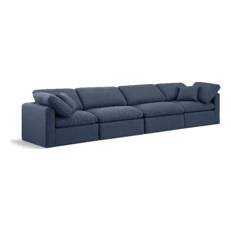 Meridian Furniture Indulge 140 Contemporary Linen Fabric Modular Sofa Navy