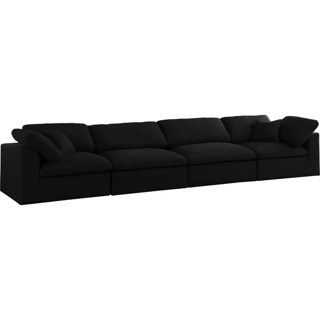 Meridian Furniture Serene Black Linen Fabric Modular 4 Piece Sofa Set