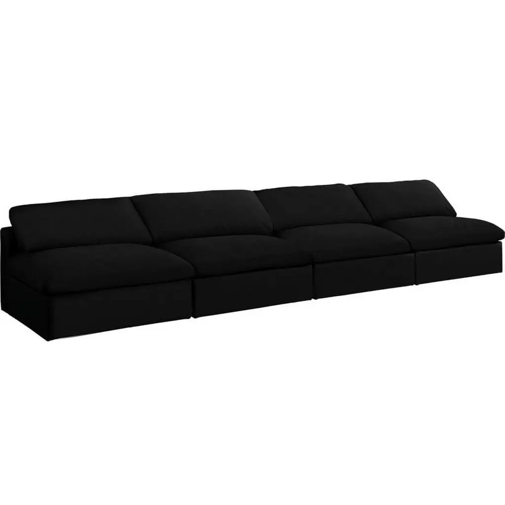 Meridian Furniture Serene Black Linen Fabric Modular 4 Piece Armless Sofa - Sectional Sofa Set