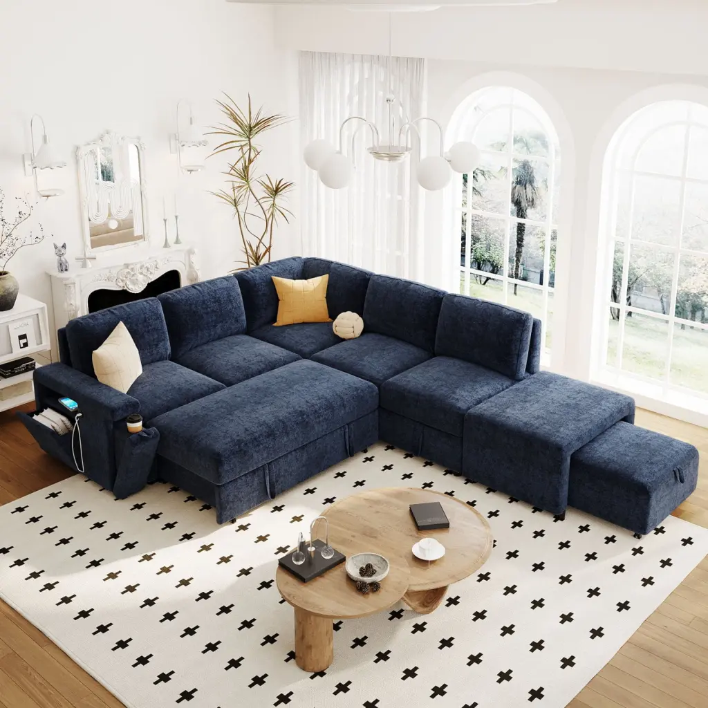 Miekor Furniture L-shaped Padded Modular Sofa Storage Space, USB Ports, and Cup Holders - Perfect Living Rooms and Offices