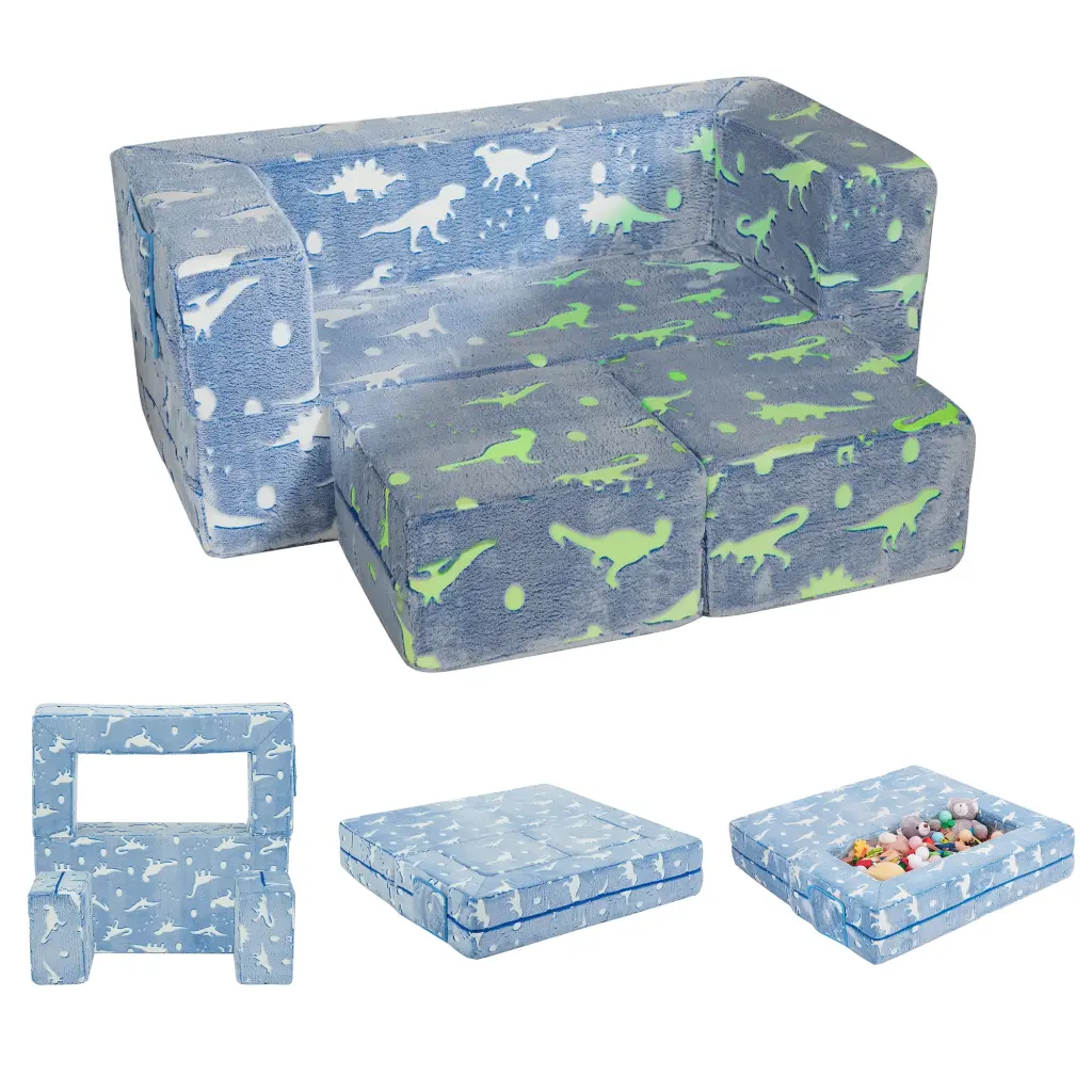Ulax Furniture Kids Couch Modular Kids Sofa Glow Dark Convertible Sofa Toddlers