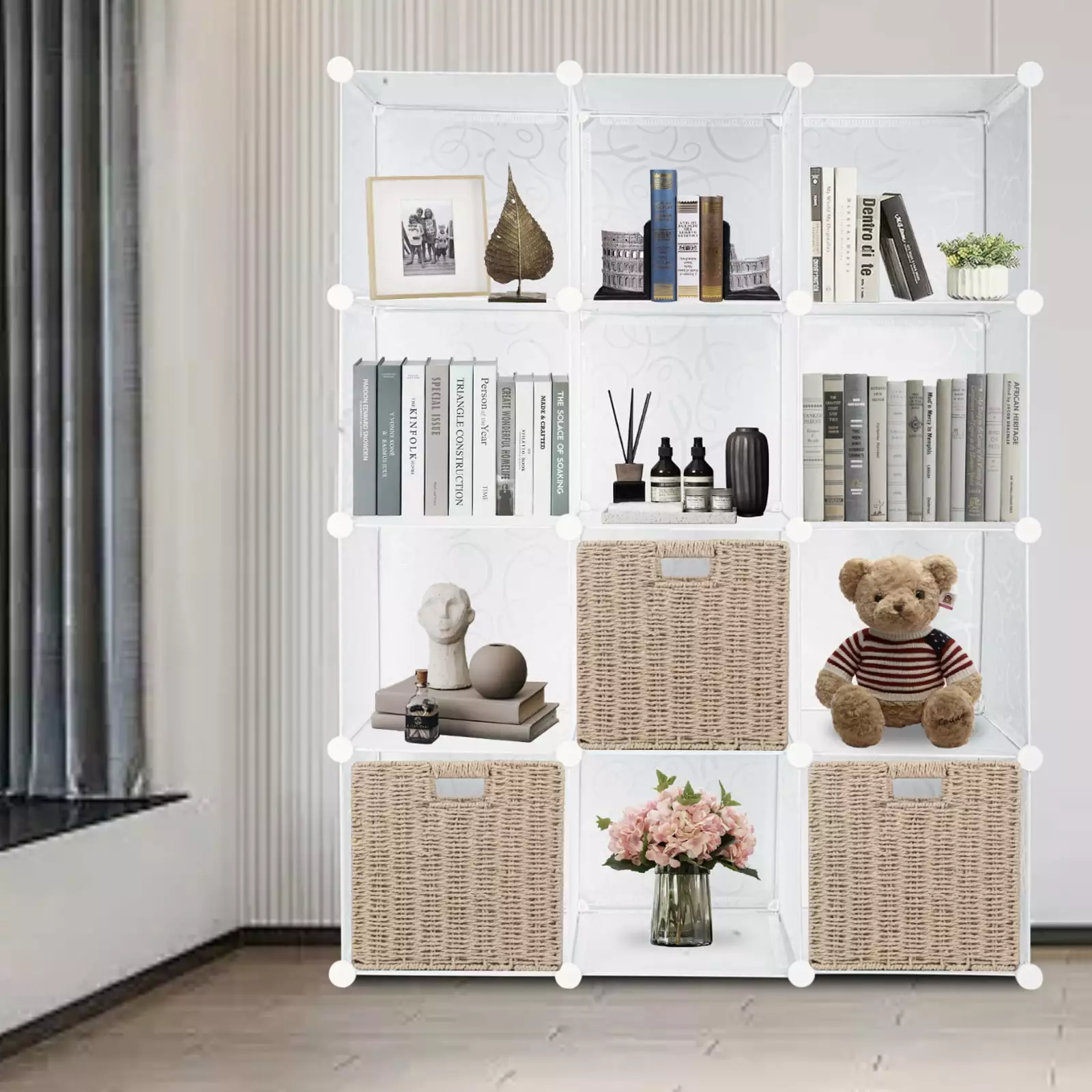 PinkSheep 12 Cube Organizer Modular Storage Cubes Plastic DIY Closet Bookshelf White