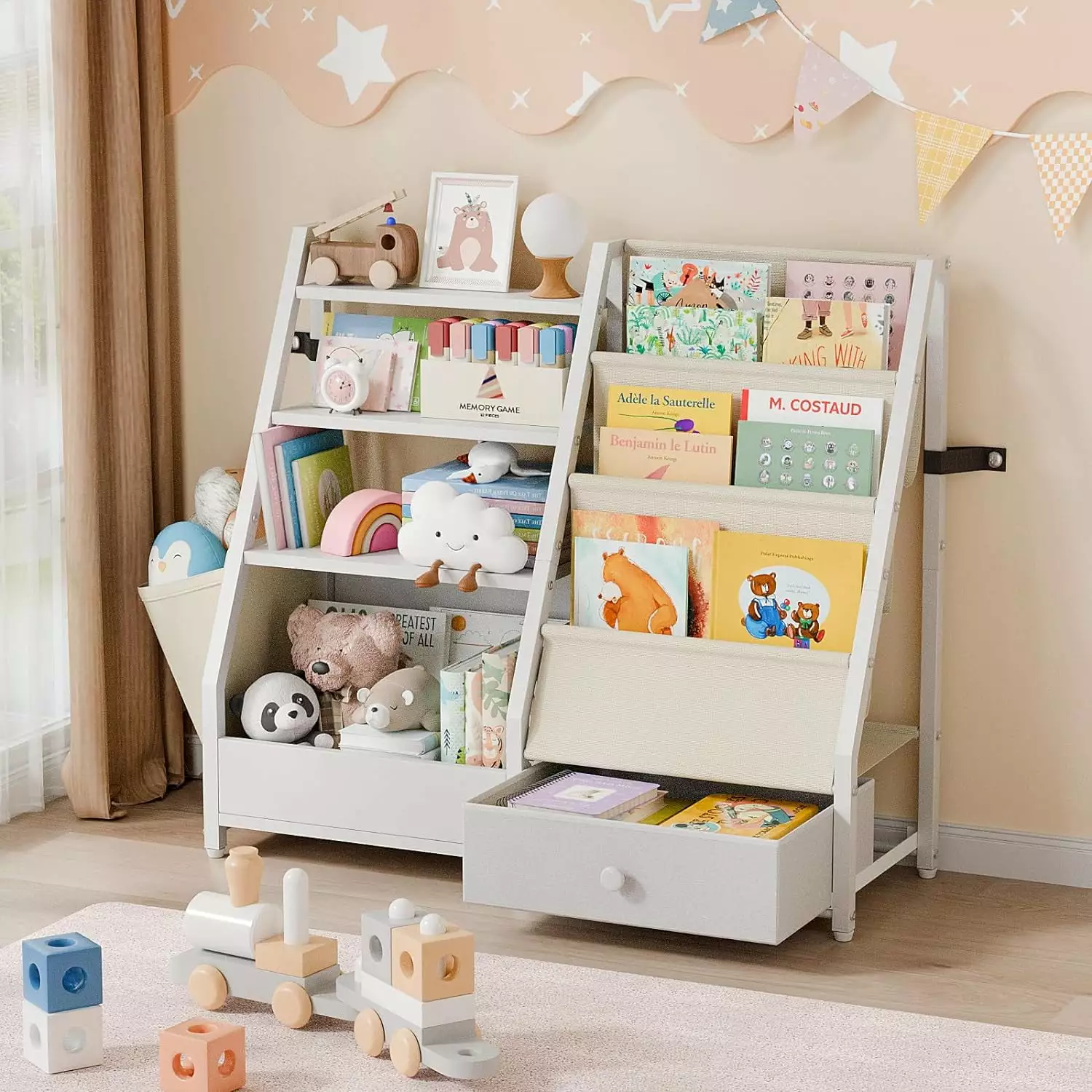 White Kids Bookshelf and Toy Storage Toddler Bookshelf Baby Bookcase Nursery Montessori Toy Organizer B&B Charcoal