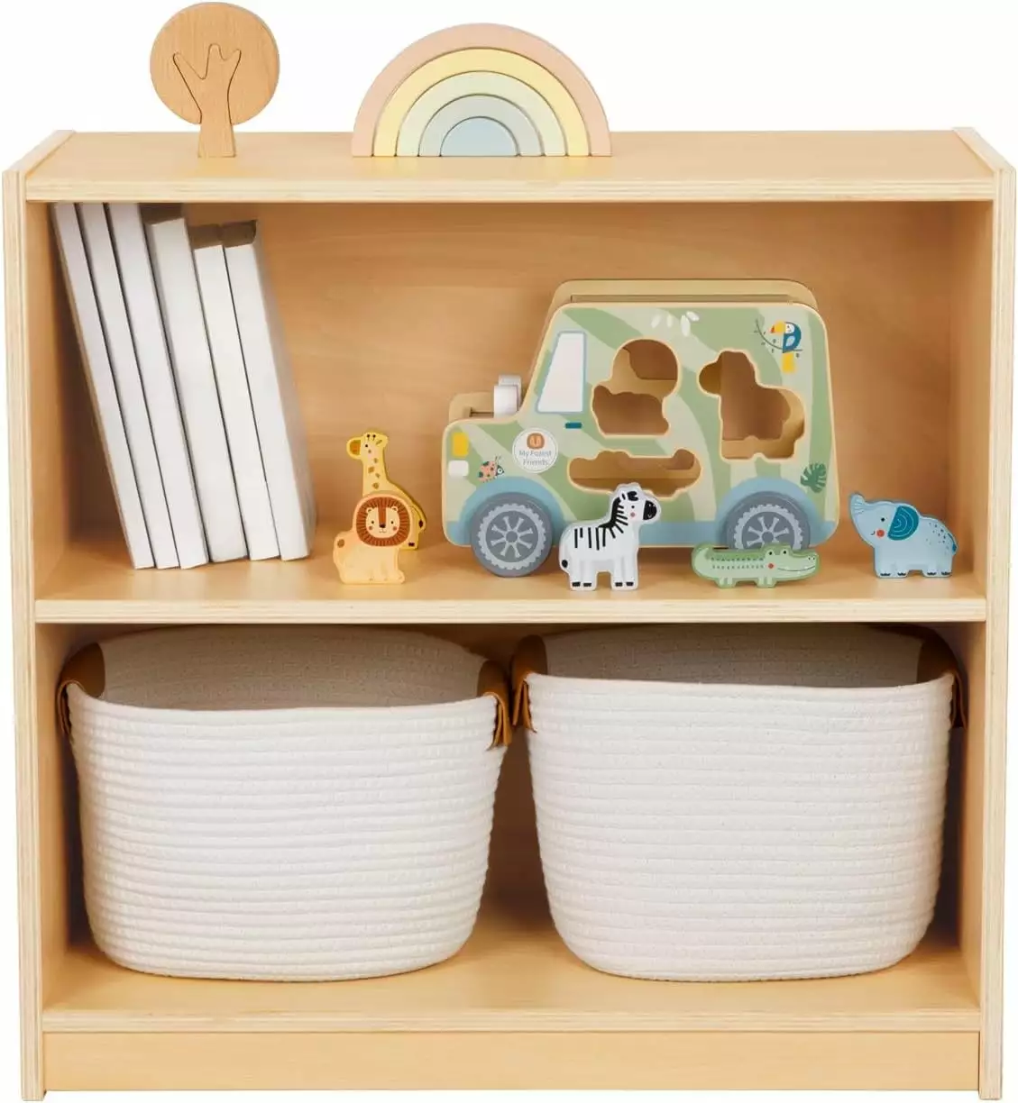 Montessori Shelf and Toy Storage Compact Toddler Bookshelf Small Space Wooden Huhan