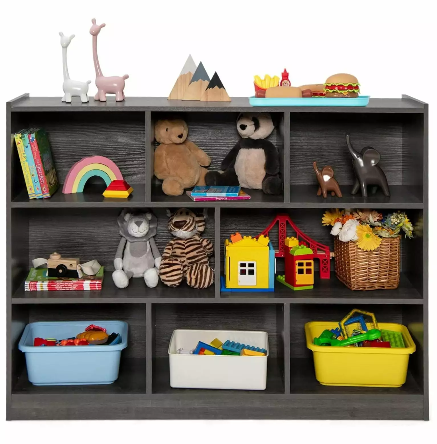 HOMGX Kids Montessori Shelf 8-Cube Wooden Toy Storage Organizer 3 Tier Open Kids Bookshelf Classroom Bedroom Playroom Grey...