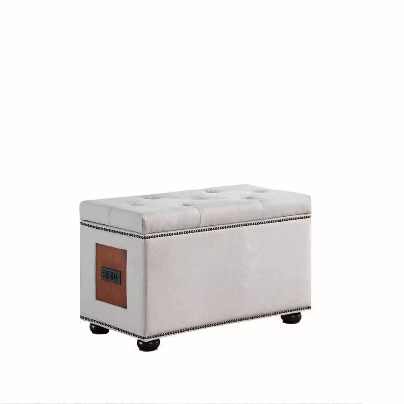 19 Inch Khaki Brown Teri Tufted Storage Ottoman Charging Station - Nailhead Trim Footrest Ottomans Convenience Concepts