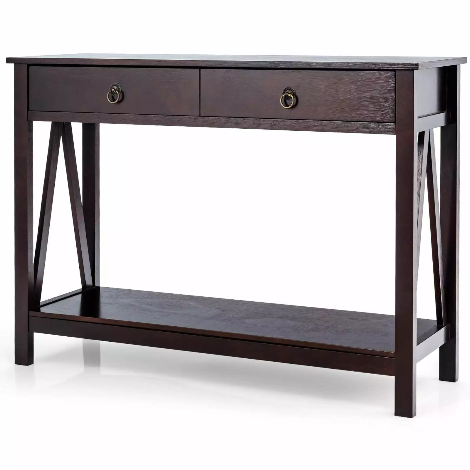 Giantex 2-Tier Console Table Multi-Functional Hall Table X-Shaped Design Storage Drawers and Shelf Sofa Side Entryway Hall...