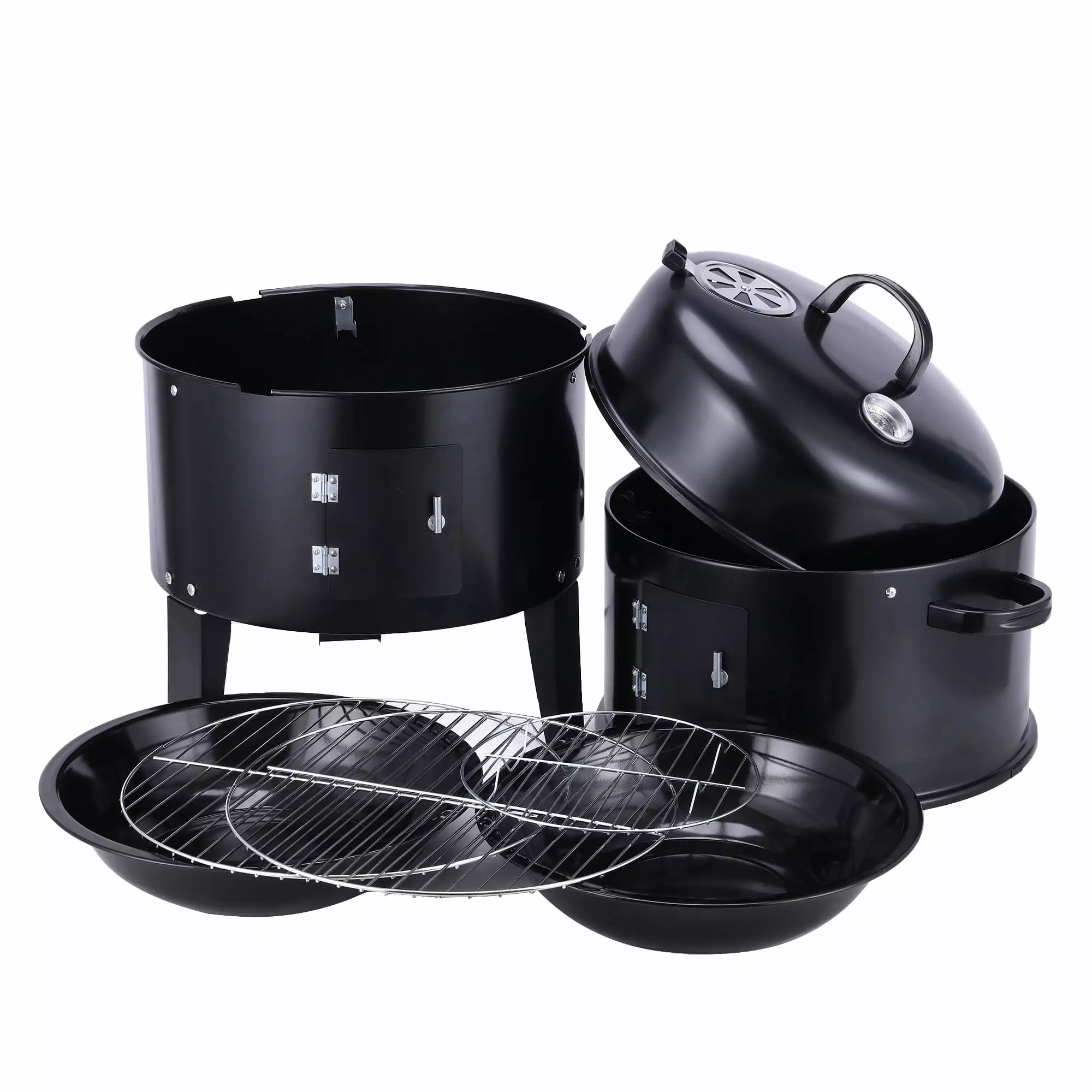 Travel-friendly Charcoal Smoker Grills 3--1 Outdoor BBQ Grill Fire Pit Smoker Cooking Two-Layer Barbecue Grill Steel Meat ...
