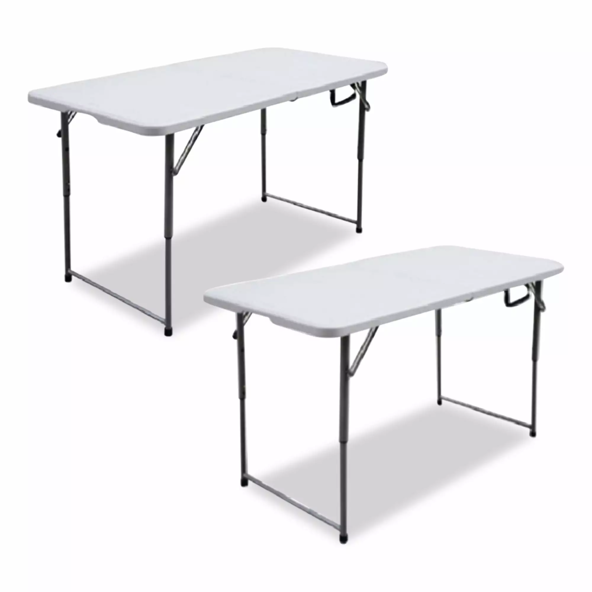 Iceberg Bifold Resin Folding Table Rectangular 48 x 23.6 x 29.1 White Granite Top Gray Base 2 Pack