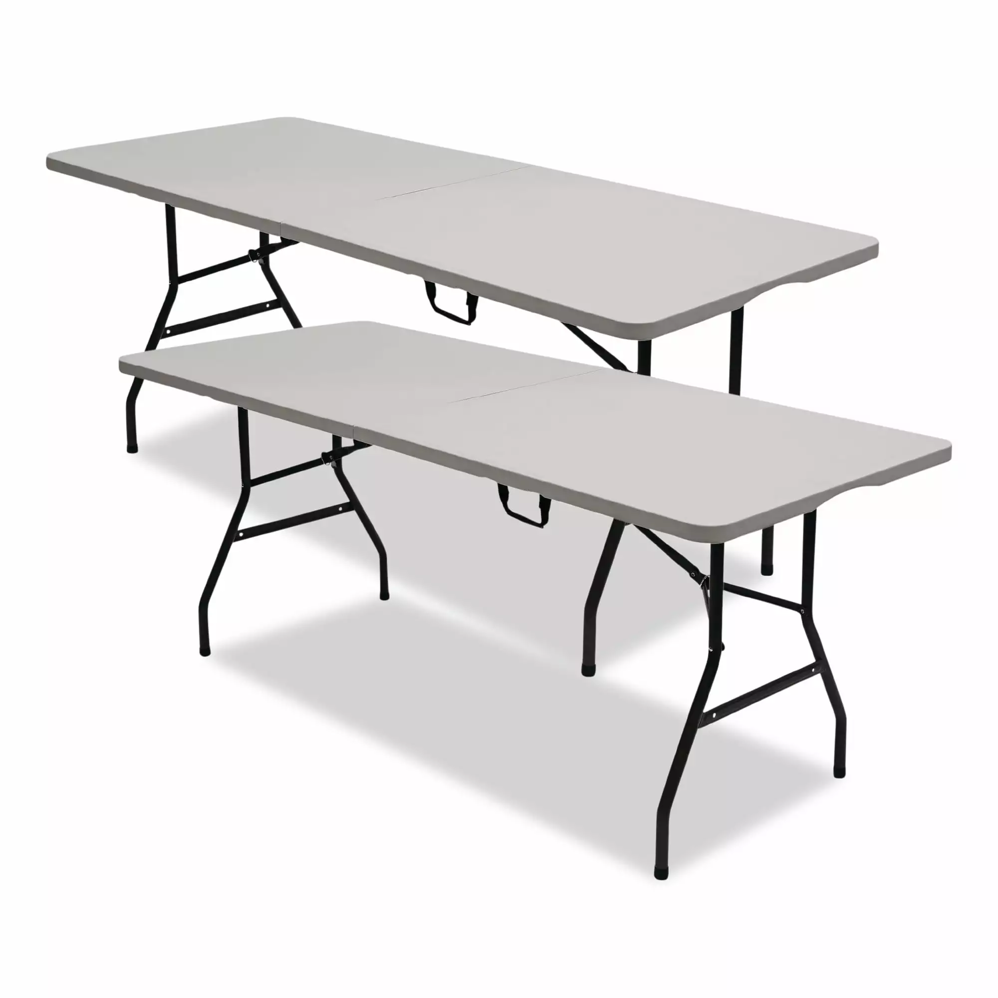 Iceberg Bifold Resin Folding Table Rectangular 70.9 x 29.1 x 30 White Granite Top Gray Base 2 Pack