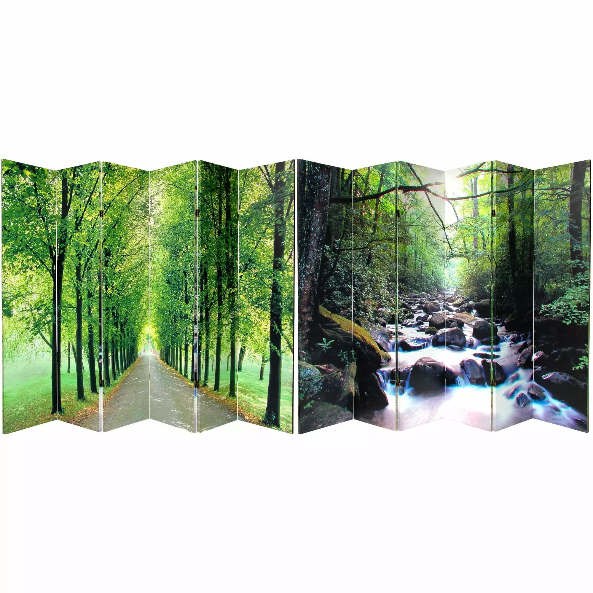 Oriental Furniture 6 ft Tall Path Life Room Divider 6 Panel Canvas Decorative Privacy Screen
