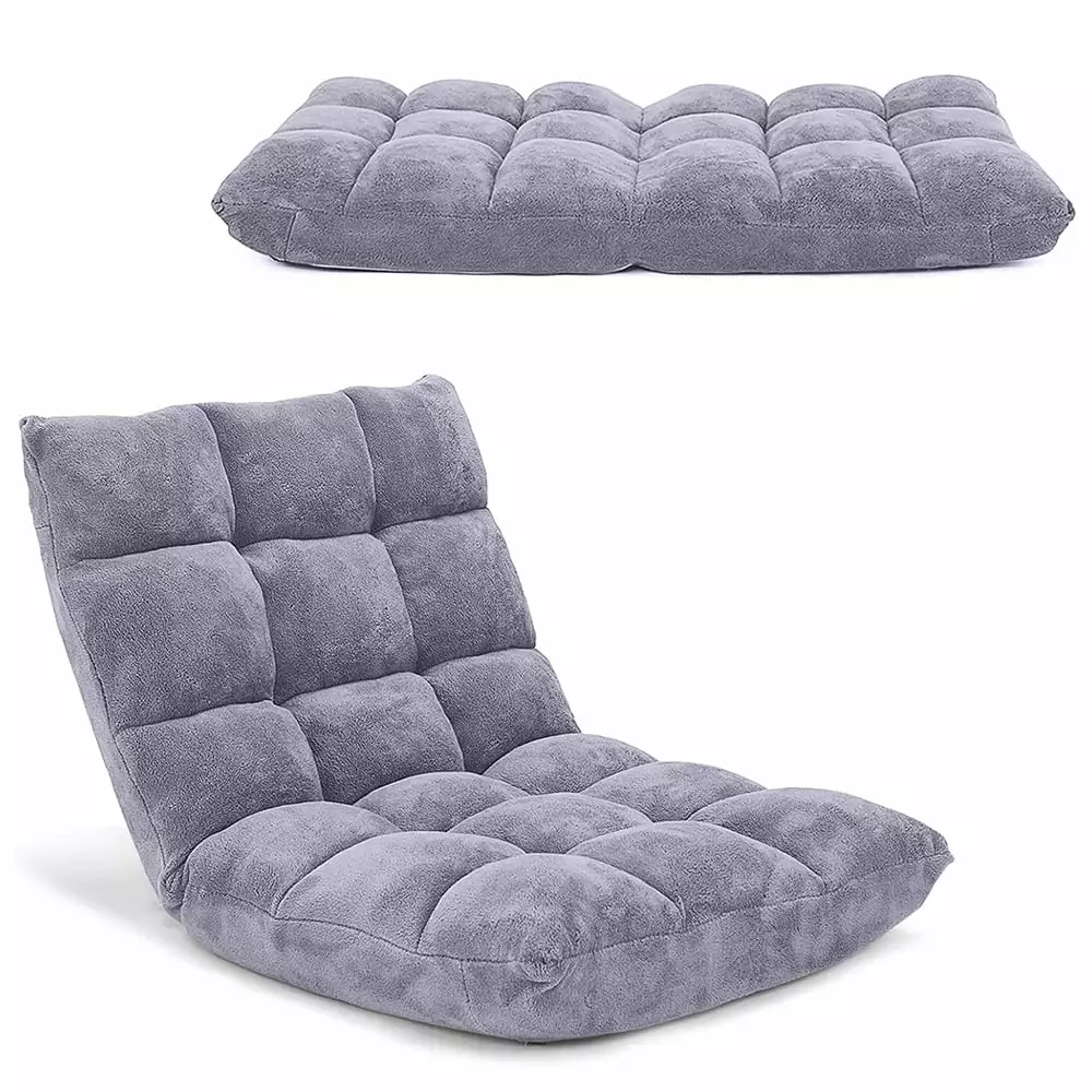 Floor Chair Video Gaming Chairs Back Support Adjustable 14-Position Alloy Steel Frame Soft Coral Fleece Grey Unbrand