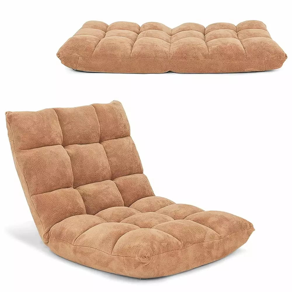 Floor Chair Video Gaming Chairs Back Support Adjustable 14-Position Alloy Steel Frame Soft Coral Fleece Beige Unbrand