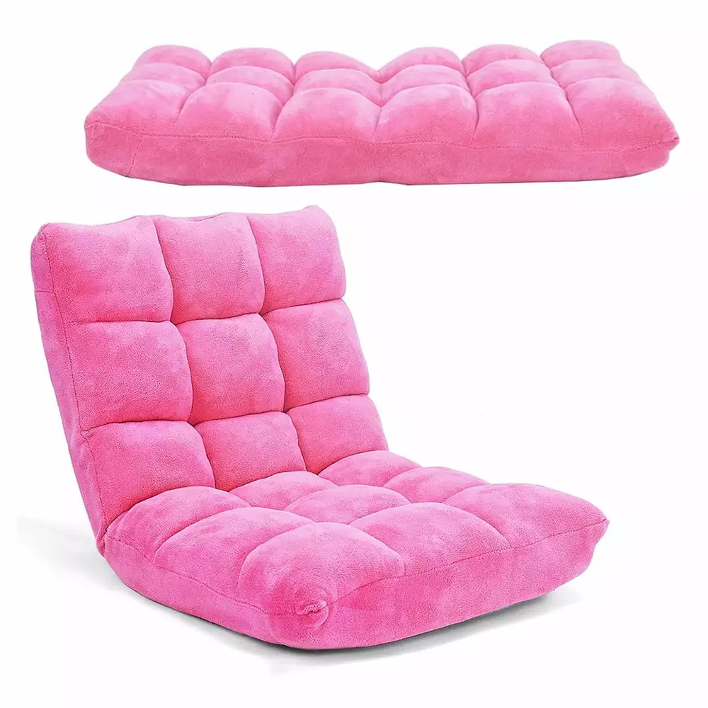 Floor Chair Video Gaming Chairs Back Support Adjustable 14-Position Alloy Steel Frame Soft Coral Fleece Pink Unbrand