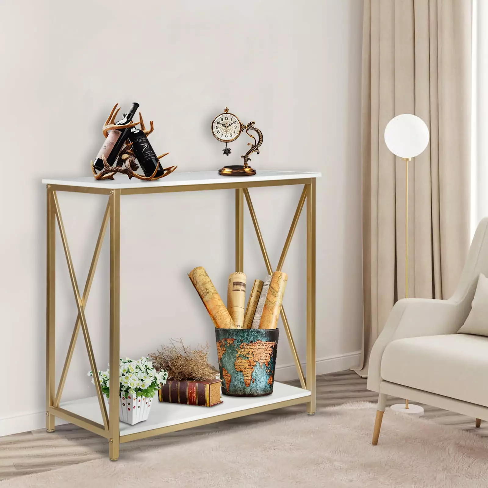 Winado 2 Tier Console Table Lower Storage Shelves Hallway and Bedroom Console Hodely