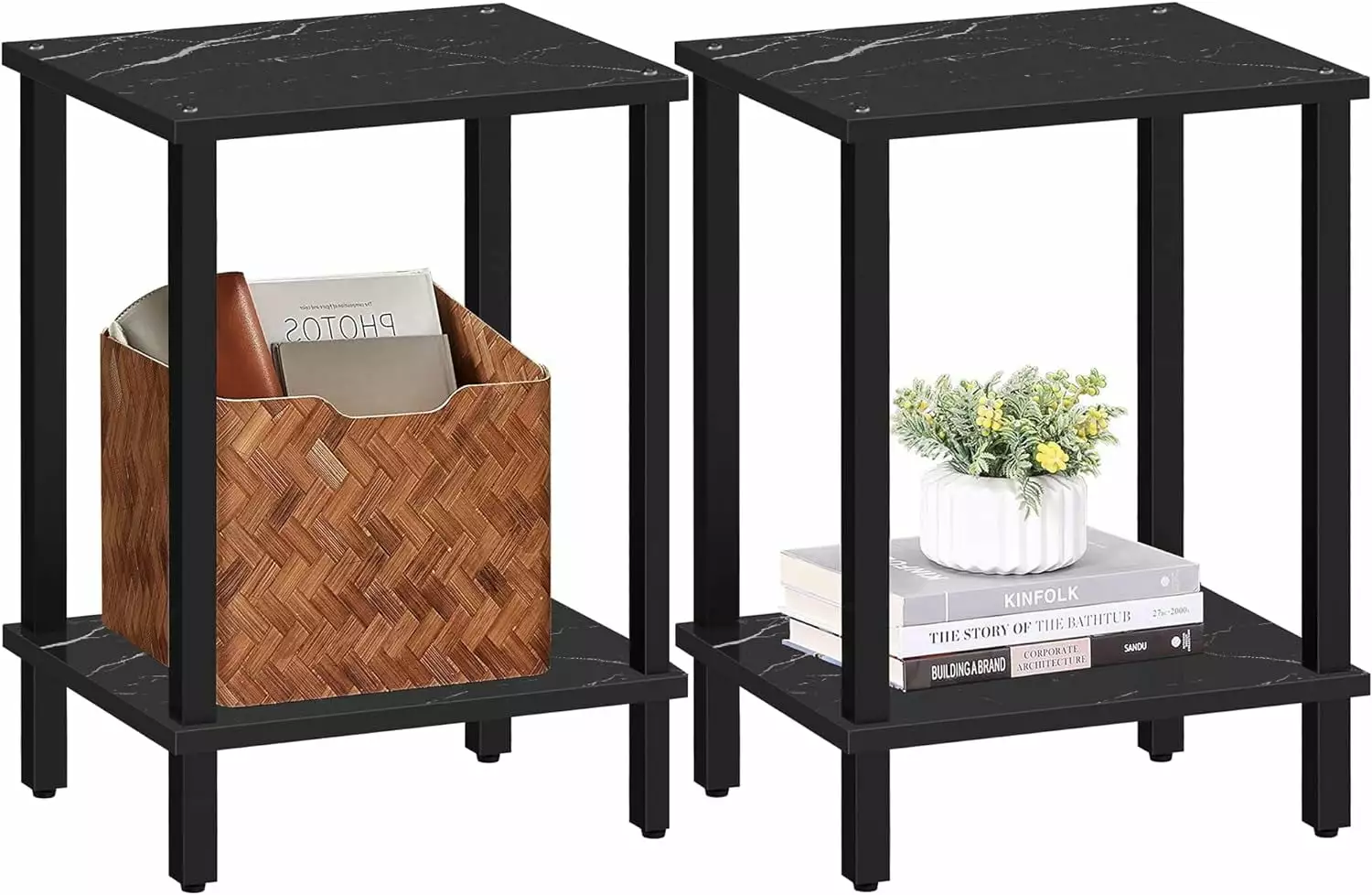 End Table Side Table Nightstand 2-Tier Storage Shelf Sofa Table Small Space Living Room Bed Room H&H