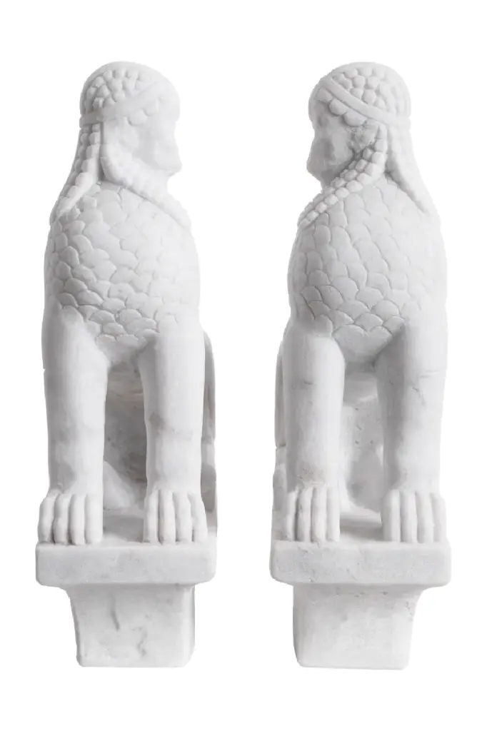 White Marble Greek Sculpture Set Metropolitan Eichholtz Sphinx Mythological Decor