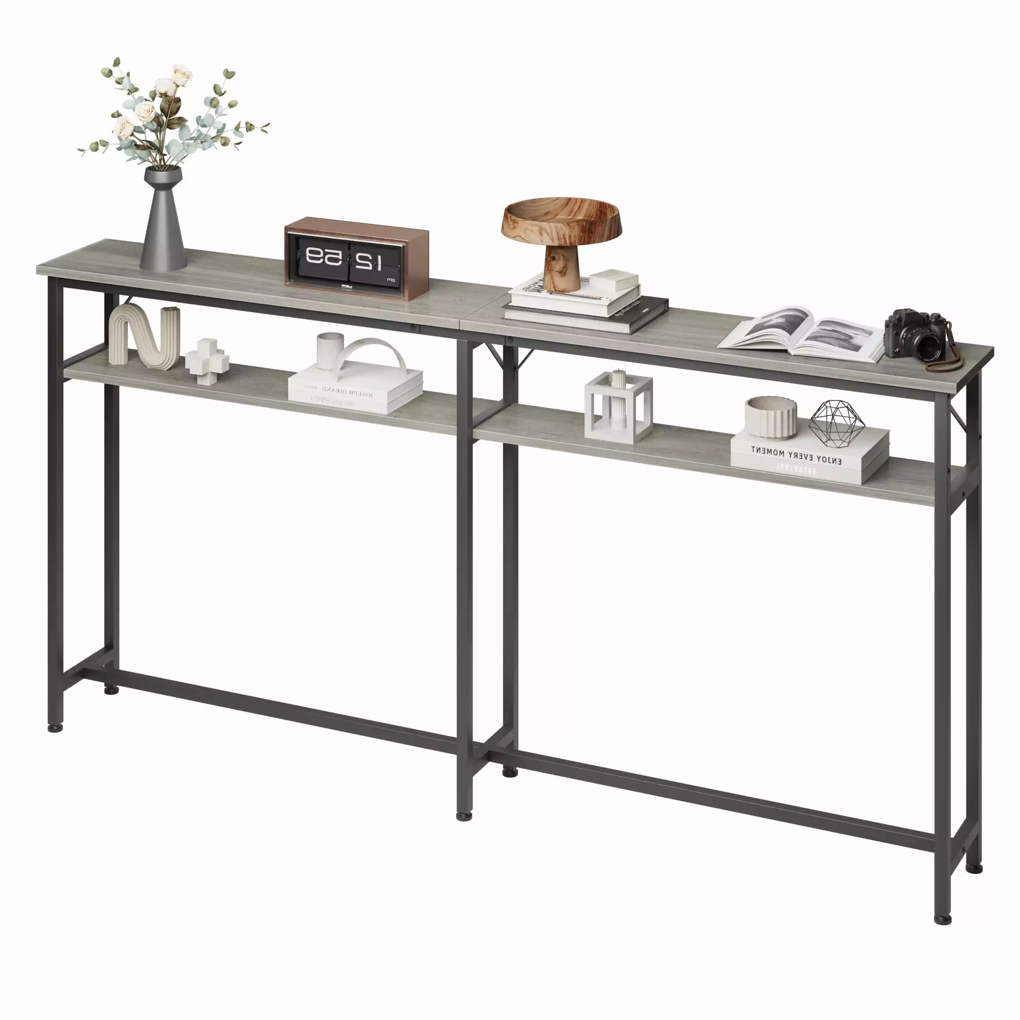 HOMEFAN Narrow Console Table 70.8 Inch Sofa Table Adjustable Shelf Hallway Living Room Console