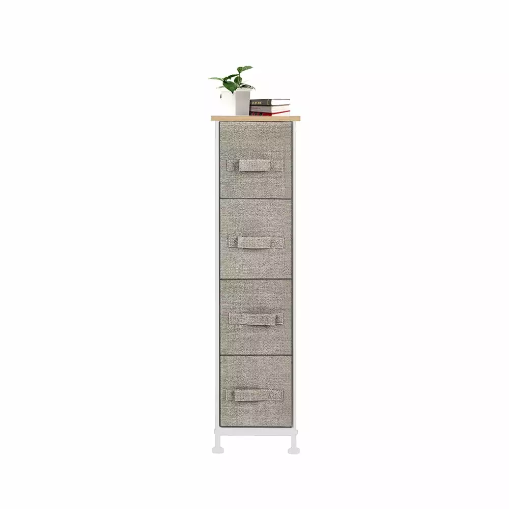 Frogued Narrow Dresser - Vertical Storage Unit 4 Fabric Drawers and Metal Frame Living Room, Kitchen, Small Space Linen/Na...