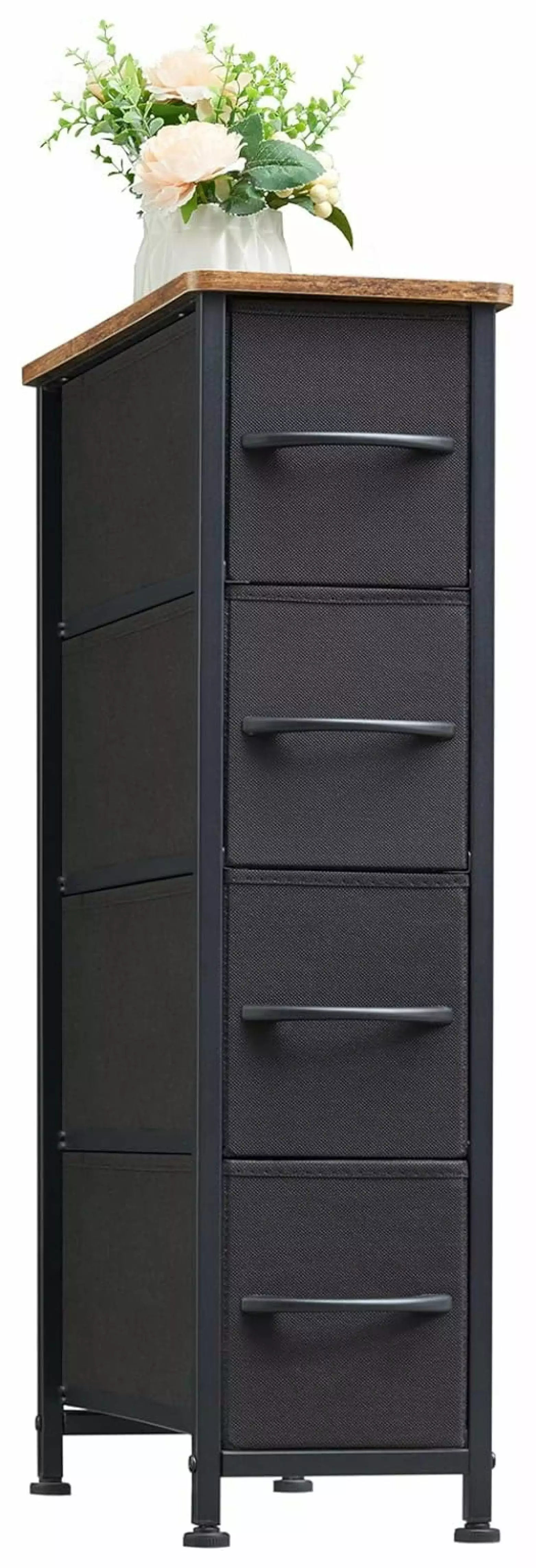 HeSLehs Narrow Dresser 4 Drawers Slim Storage Chest Removable Fabric Drawers Closet Small Spaces Bathroom Bedroom Laundry ...