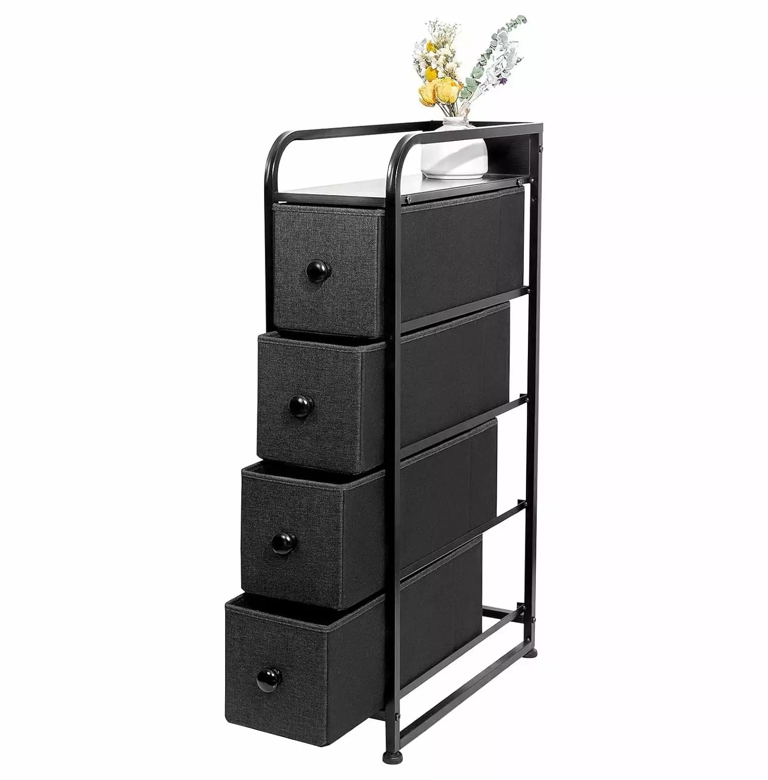 MYXIO 4-Drawer Narrow Dresser Storage Tower Removable Wood Top Bedroom Closets Hallway