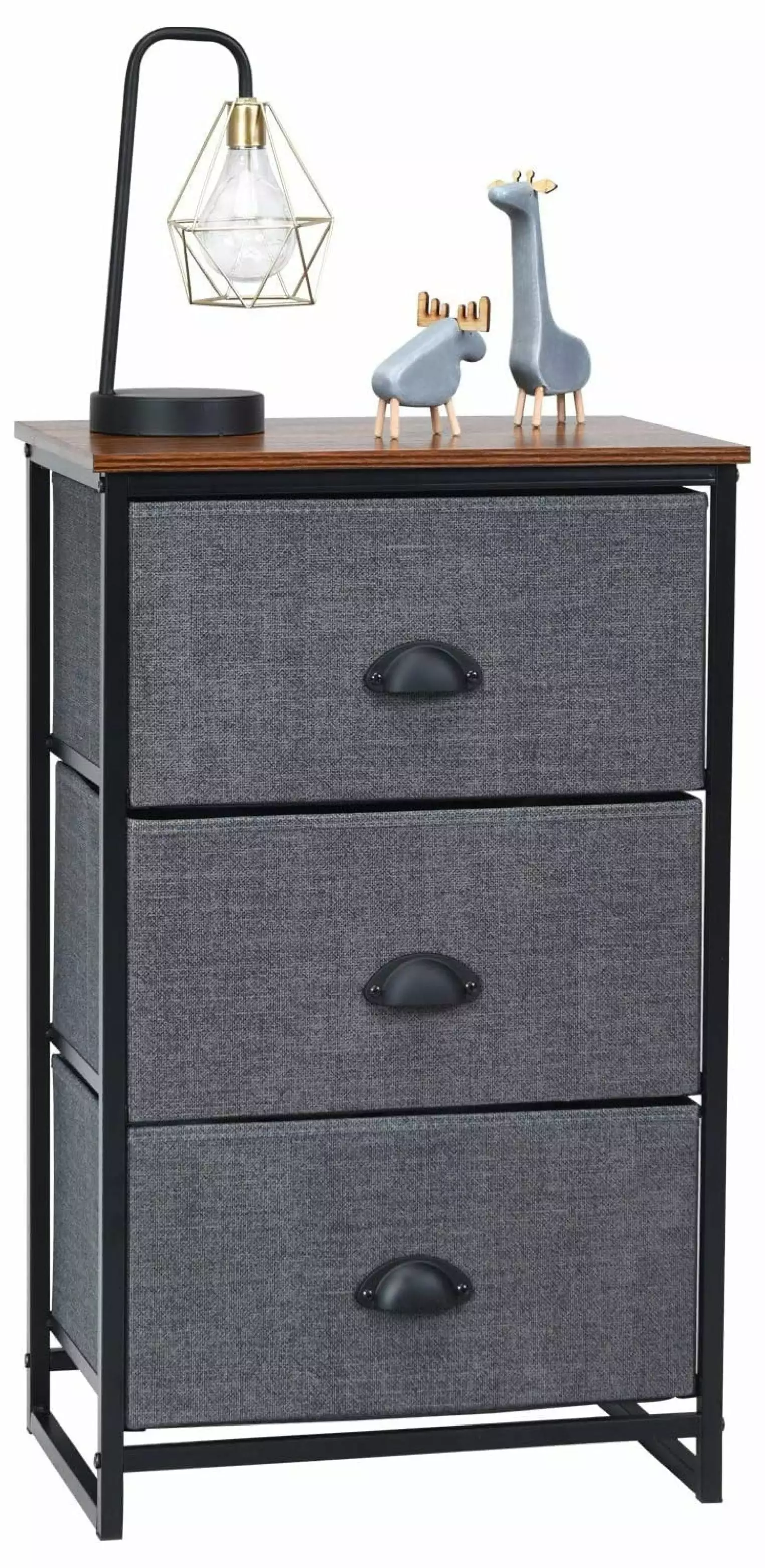 Zengpin 3 Drawer Dresser Narrow Nightstand Wood Top Fabric Drawers Solid Steel Frame Bedroom Living Room Kids Room 18 x 12...
