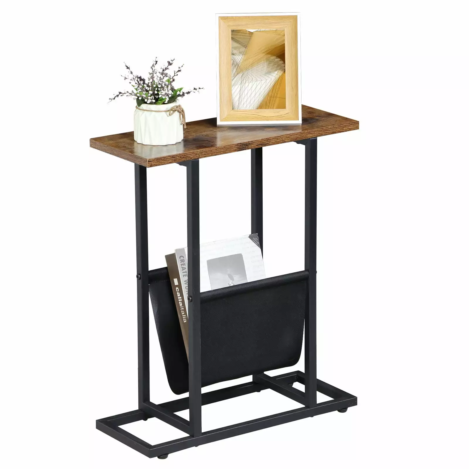 ZGBY Small Narrow Side Sofa Table End Table Nightstand Magazine Holder Rustic Brown ZGBY Home Products