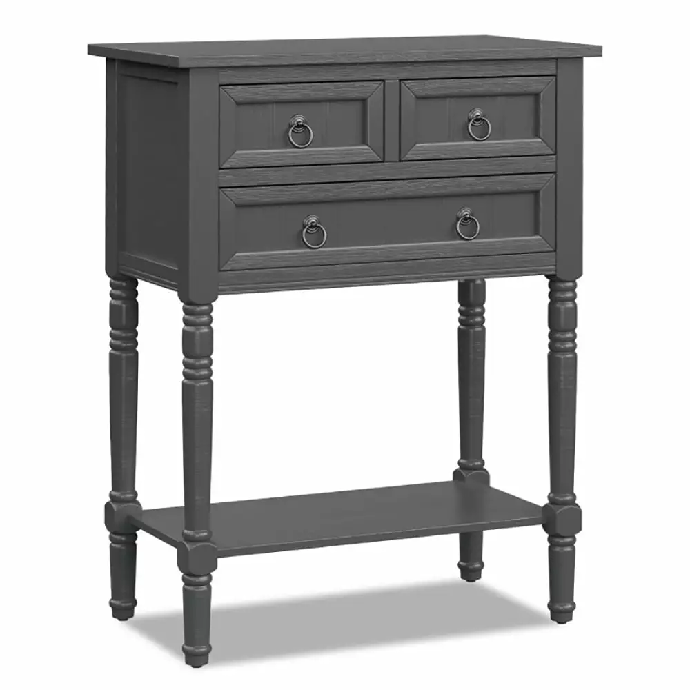 Spaco Narrow Console Table 3 Storage Drawers and Open Bottom Shelf Gray Entryway Hallway Console
