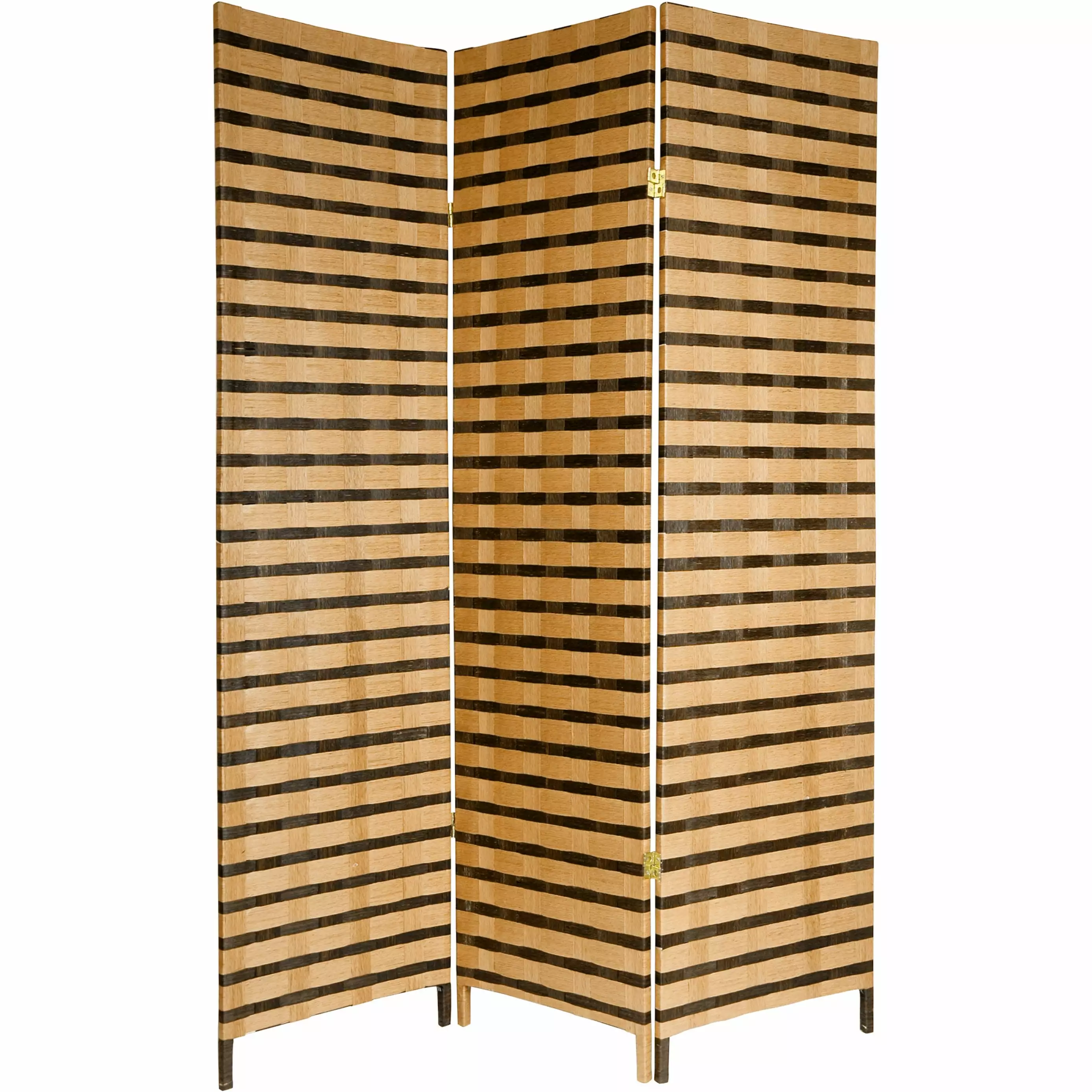 6 ft Tall Two Tone Natural Fiber Room Divider 3 Panel Eco Friendly Folding Privacy Screen Oriental Furniture