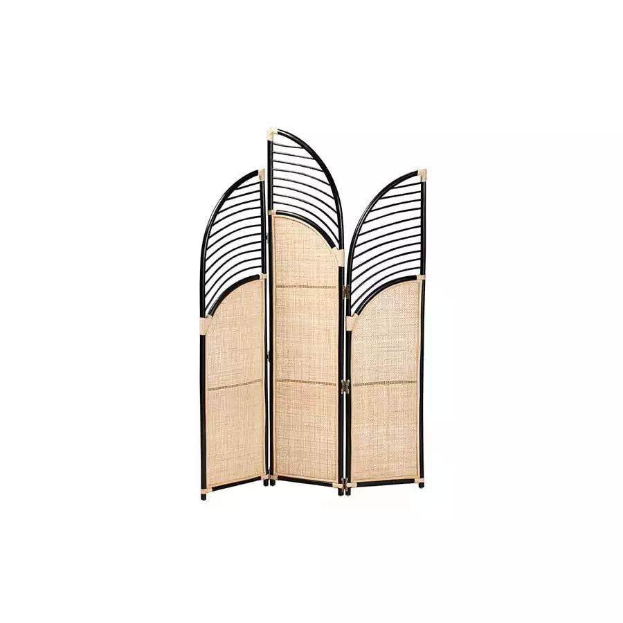 bali & pari Rasia Bohemian Two-Tone Black and Natural Brown Rattan Room Divider