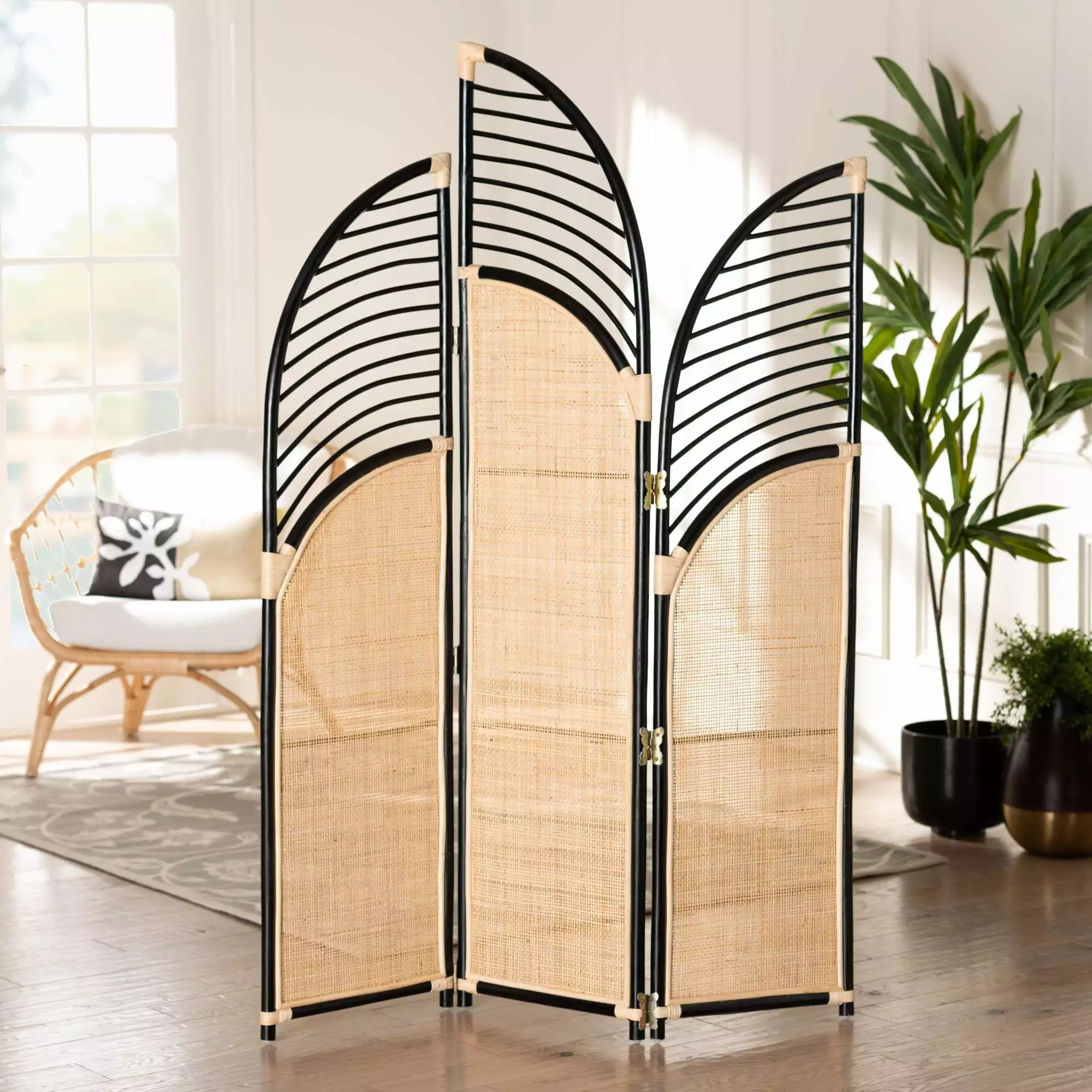 Bali & Pari Rasia Rattan BOHO Room Divider Natural Brown Handwoven Decorative Screen