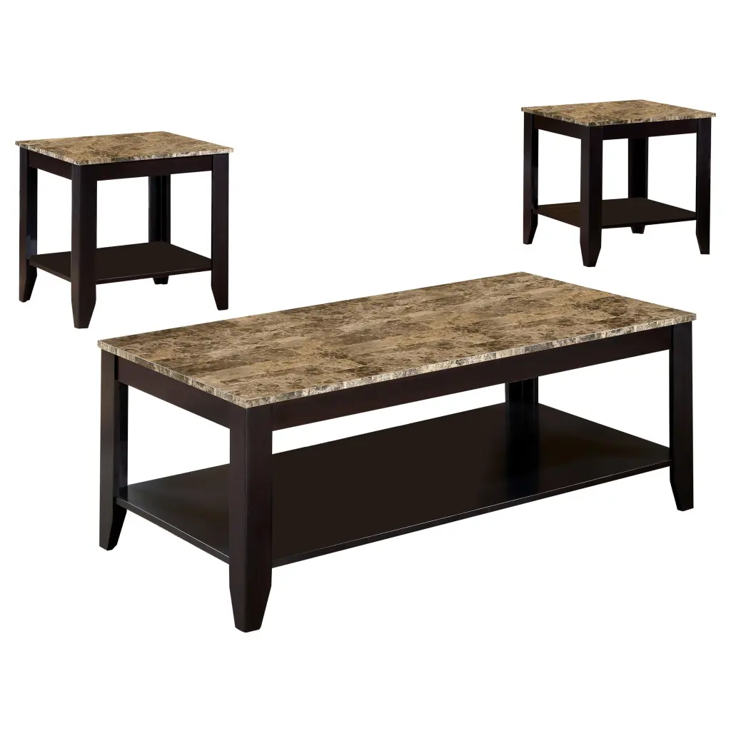 Flores 3-piece Occasional Table Set Shelf Cappuccino Nesting Tables