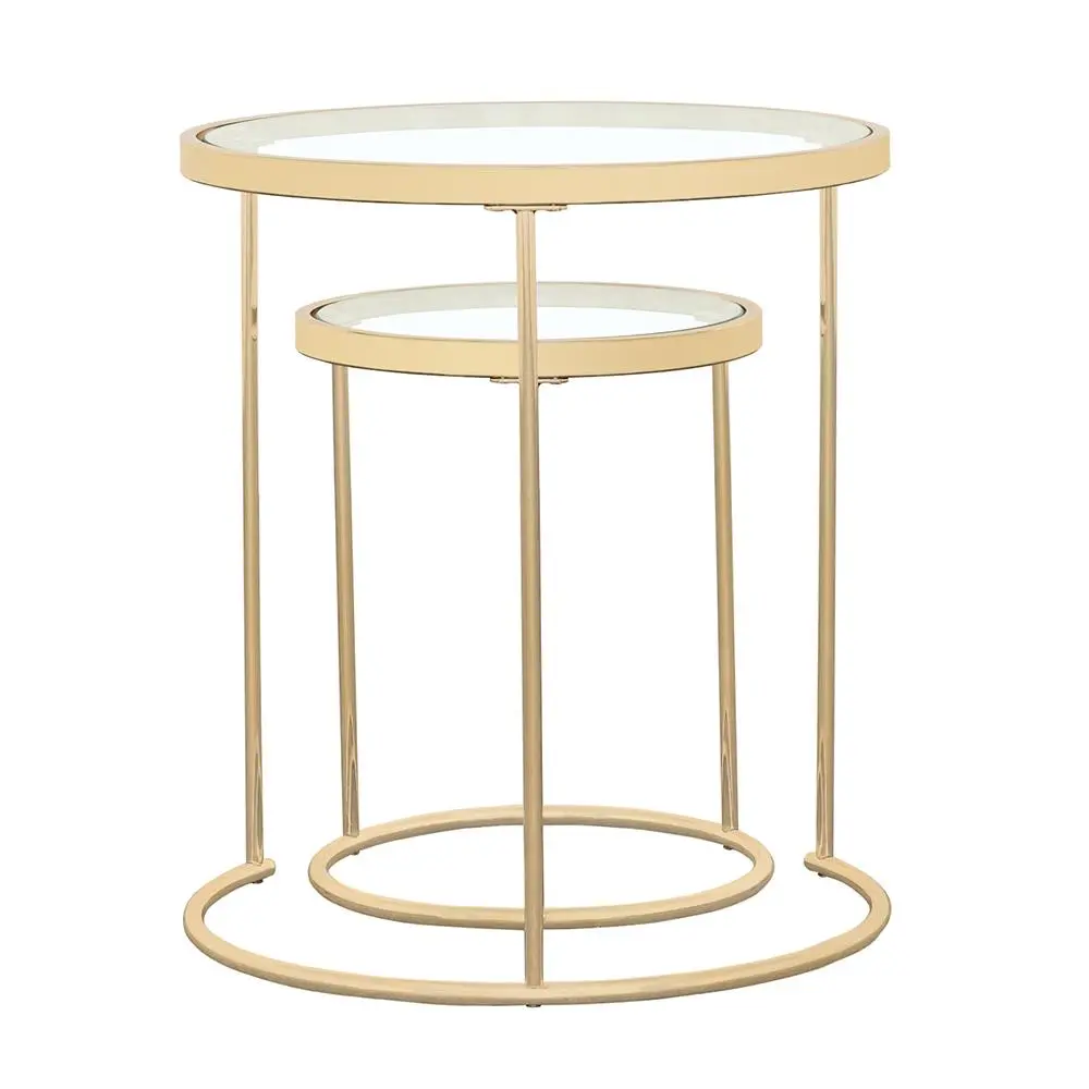 Maylin 2-Piece Round Glass Top Nesting Tables Gold Finish