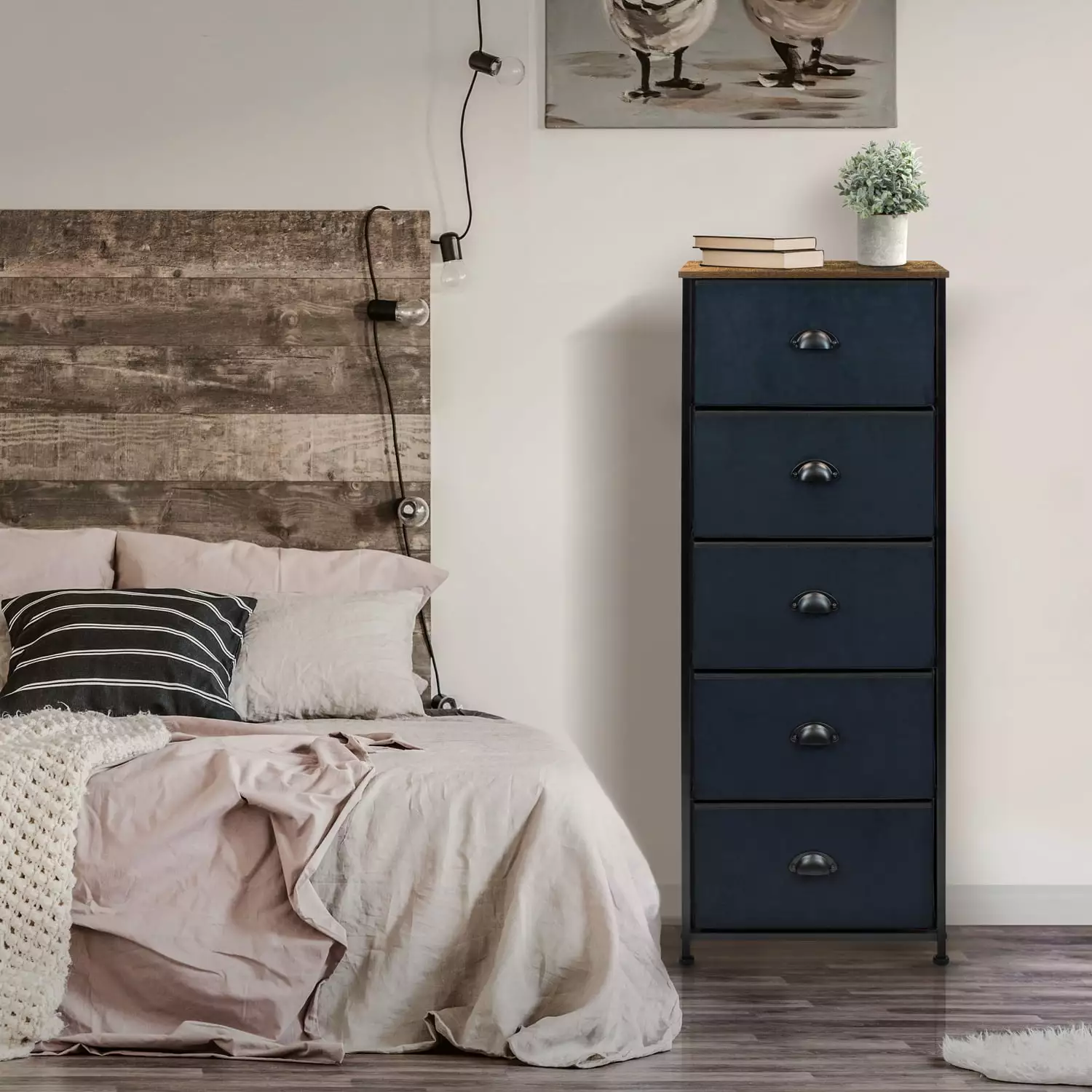 Sorbus 5-Drawer Nightstand Dresser Tall Storage Tower Unit Bedroom Hallway Closet Rustic Black