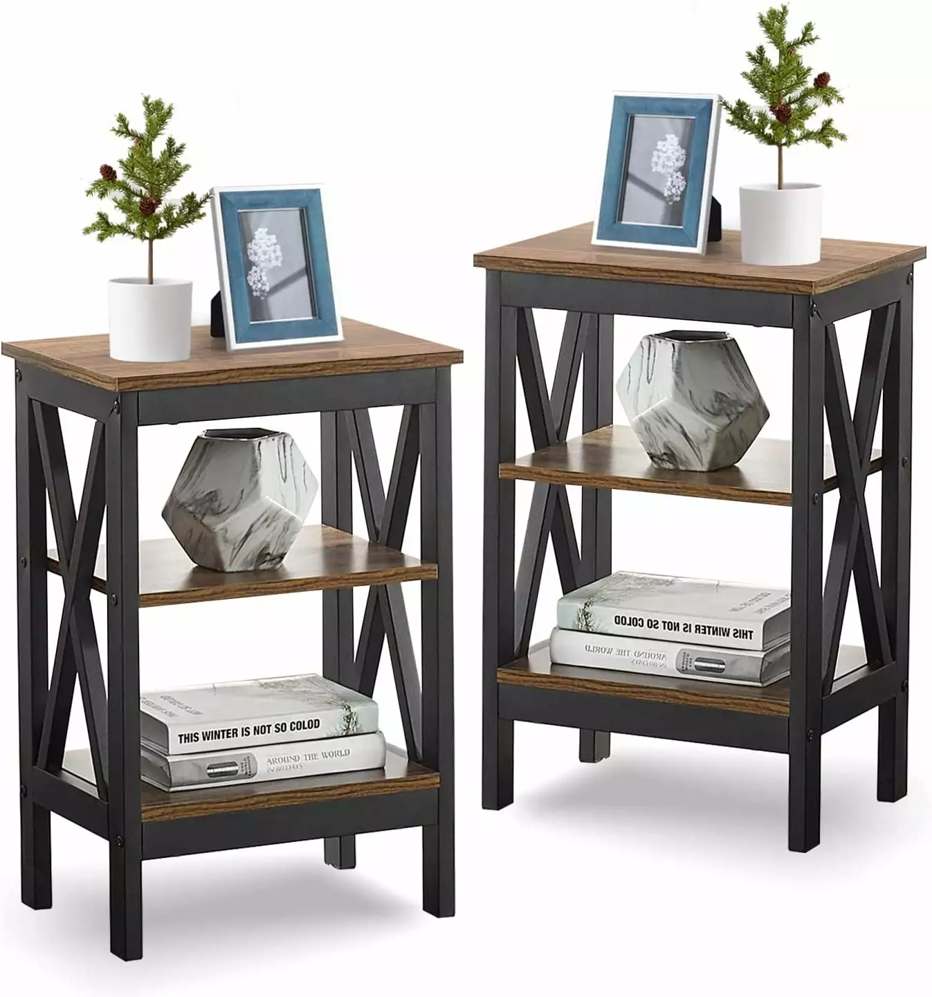 CERBIOR Nightstand Set 2 Side Table and Storage Cabinet Living Room Furniture Easy Assembly