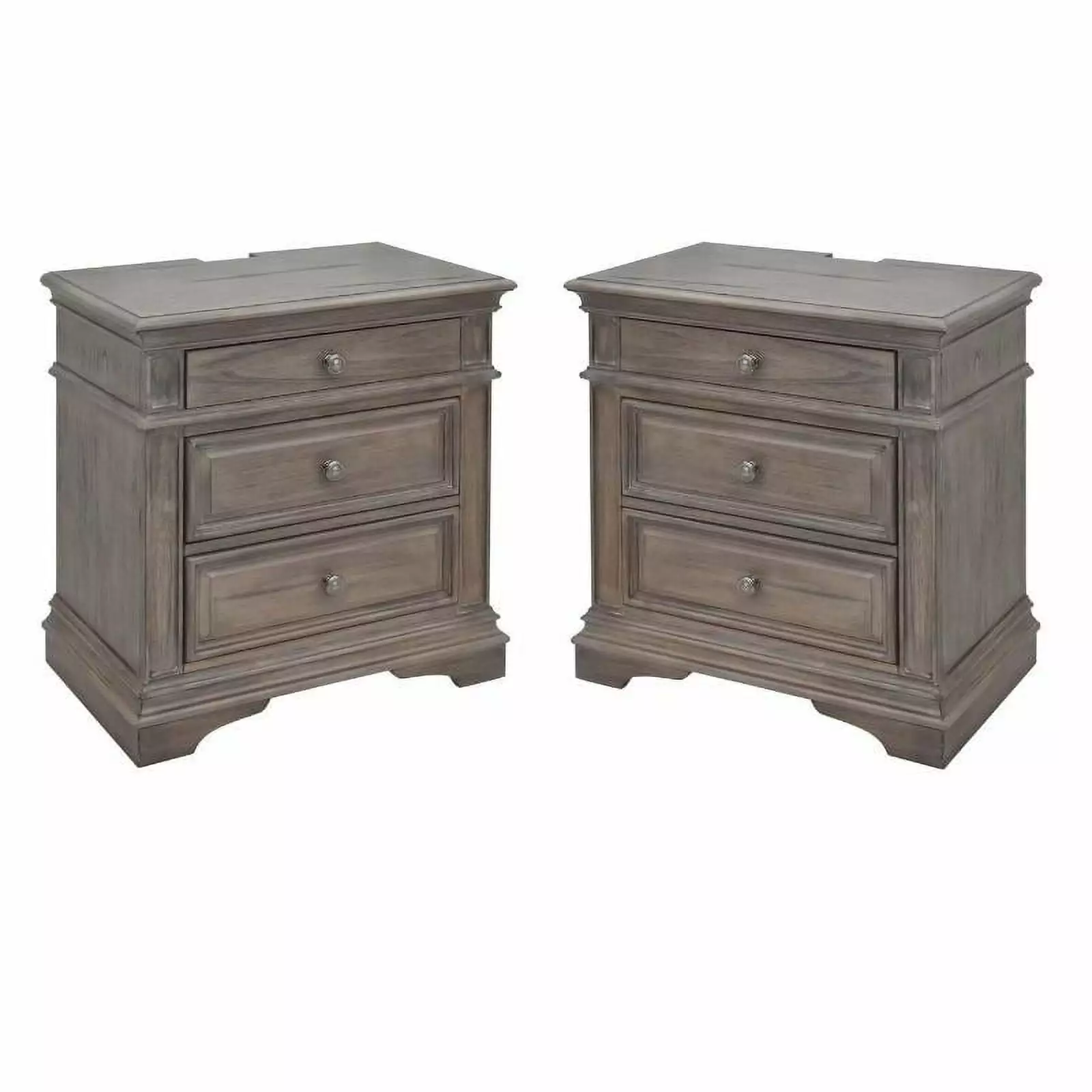 Home Square 3 Drawer Wood Nightstand Set Driftwood Gray - Set 2 Bedroom Side Tables
