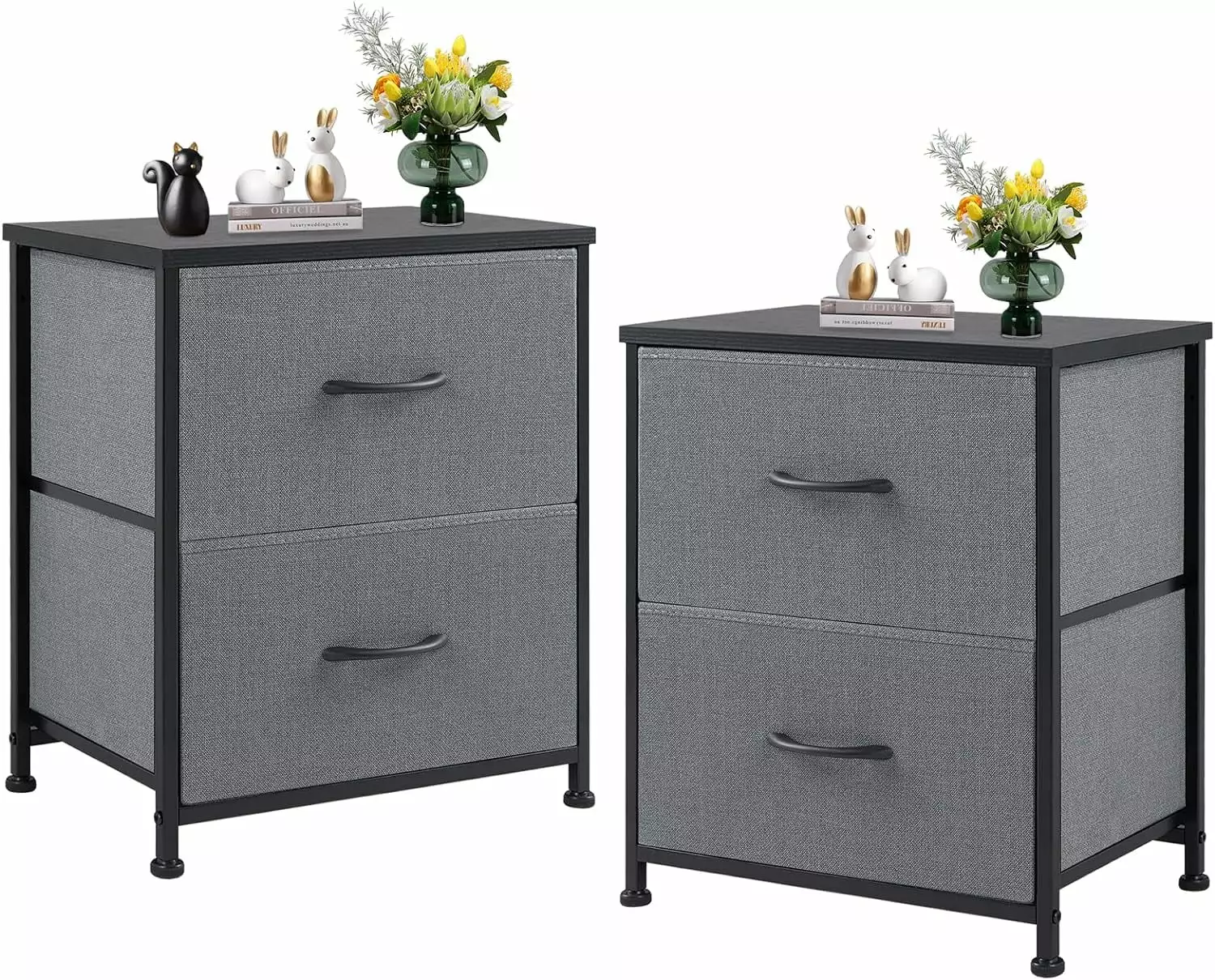 Nightstand Set 2 2 Storage Drawers 20 Height Small Bed Side Furniture Wooden Top Fabric Cabinet Lolita Lempicka