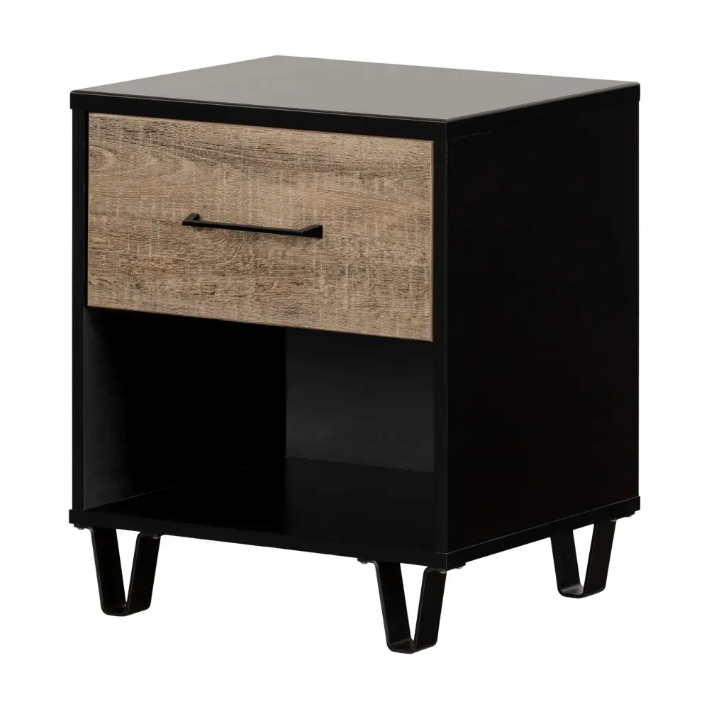 1-Drawer Nightstand - Arlen Weathered Oak and Satin Black