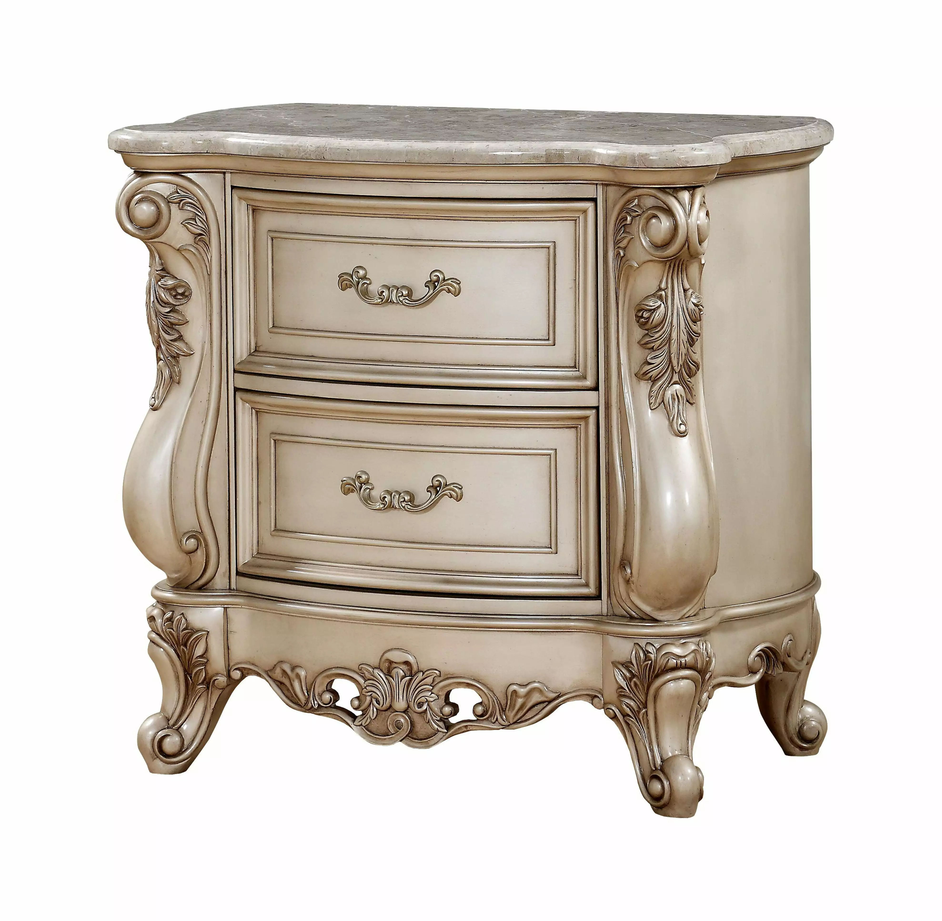 Acme Gorsedd 2-Drawer Wooden Nightstand Marble Top Golden Ivory Acme Furniture