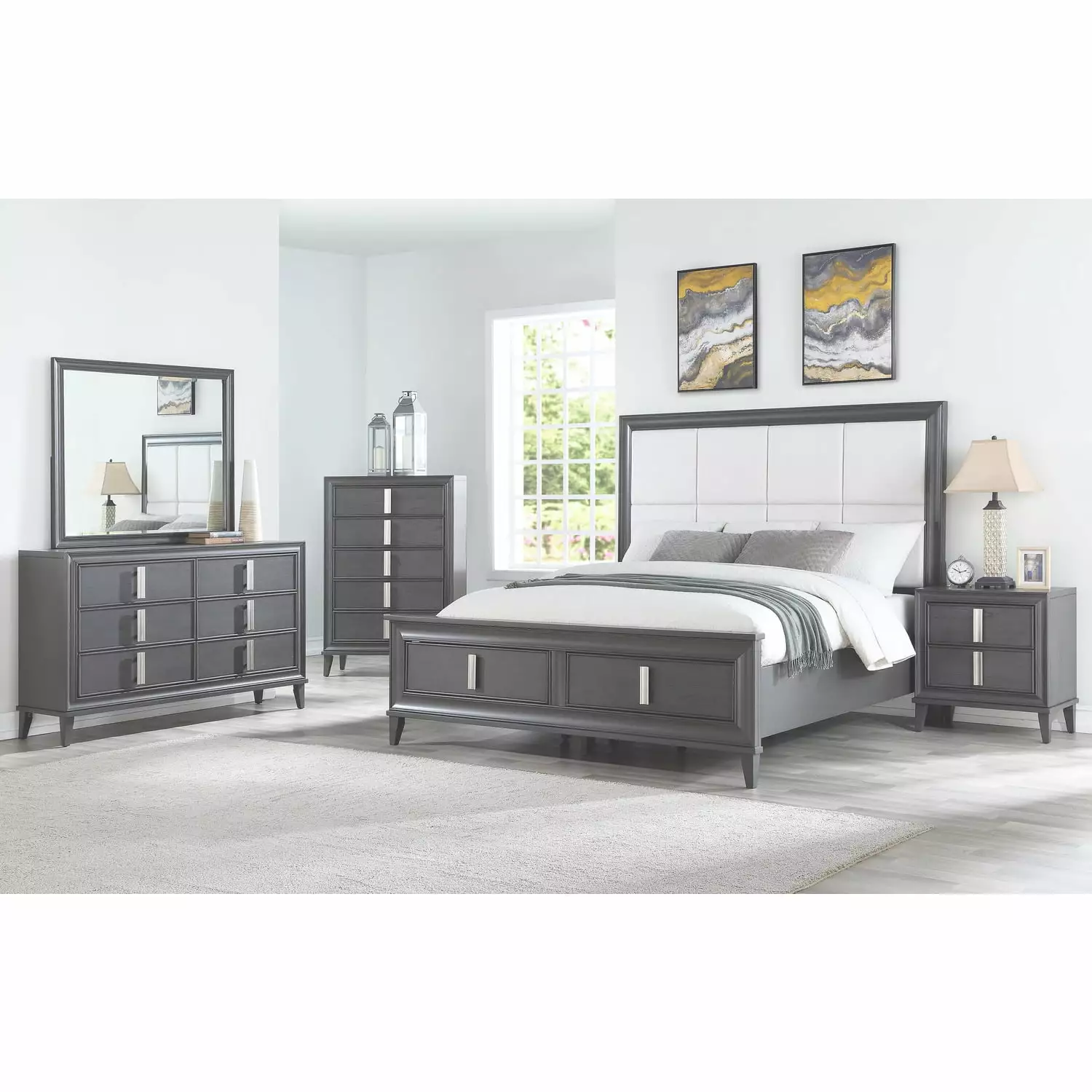 Alpine Furniture Lorraine Wood 2 Drawer Nightstand Dark Gray - Bedroom Side Table Storage