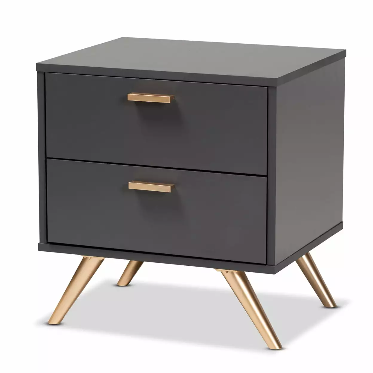 Baxton Studio Kelson Modern Dark Grey and Gold 2-Drawer Nightstand Contemporary Bedside Table