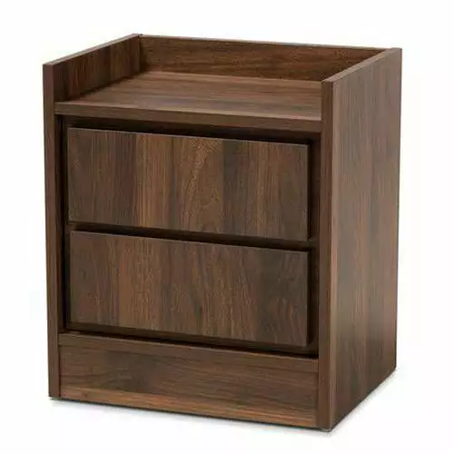Hale Modern Contemporary Walnut Brown Finished Wood 2-Drawer Nightstand Bedroom Baxton Studio