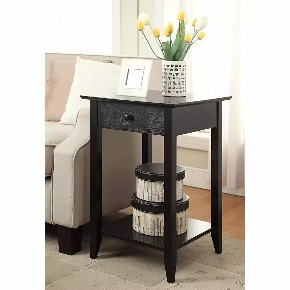 BaytoCare Wooden Night Stand Drawer and Shelf Storage Multipurpose End Side Table Home Furniture