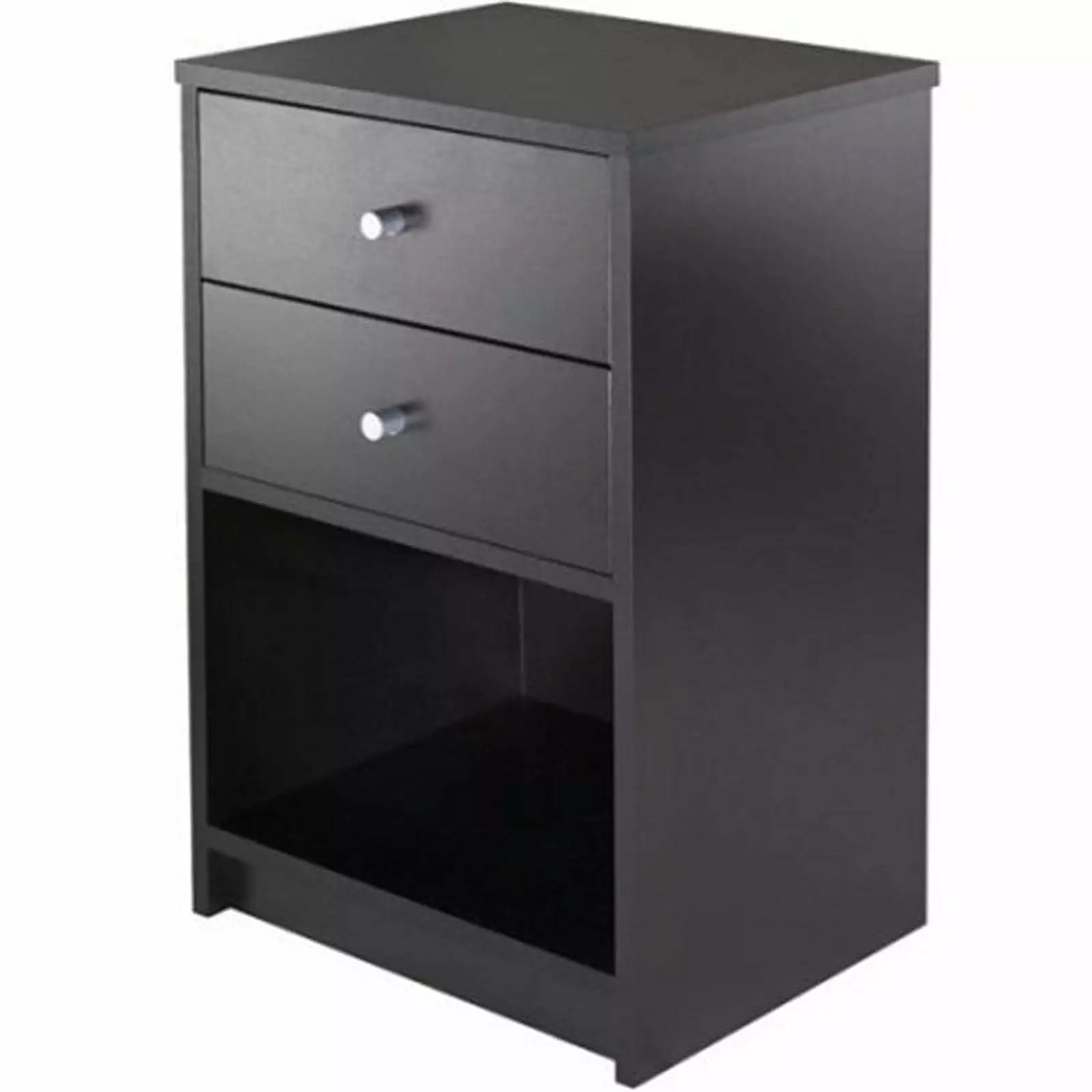 Round Handle Nightstand Two Drawers Black Bedside Table Modern Bedroom Bed Bath & Beyond