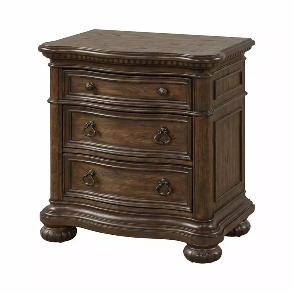 Bernards Tuscany 3 Drawer Nightstand Wooden Top and USB Port - Modern Bedside Table